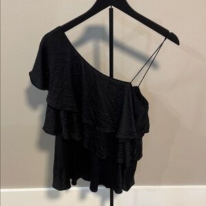 Rebecca Taylor Black Asymmetrical Ruffle Blouse